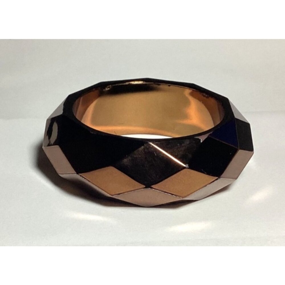 Vintage Chunky Honeycomb Faceted Lucite Bangle Bracelet Opaque Metallic Brown - Picture 4 of 7